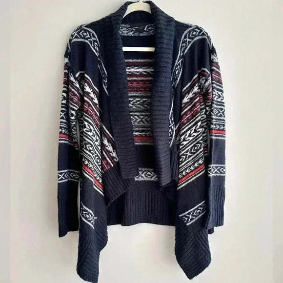 Romeo + Juliet Couture Nordic Print Sweater Cardigan, Navy Blue/White/Orange, M - Picture 2 of 16